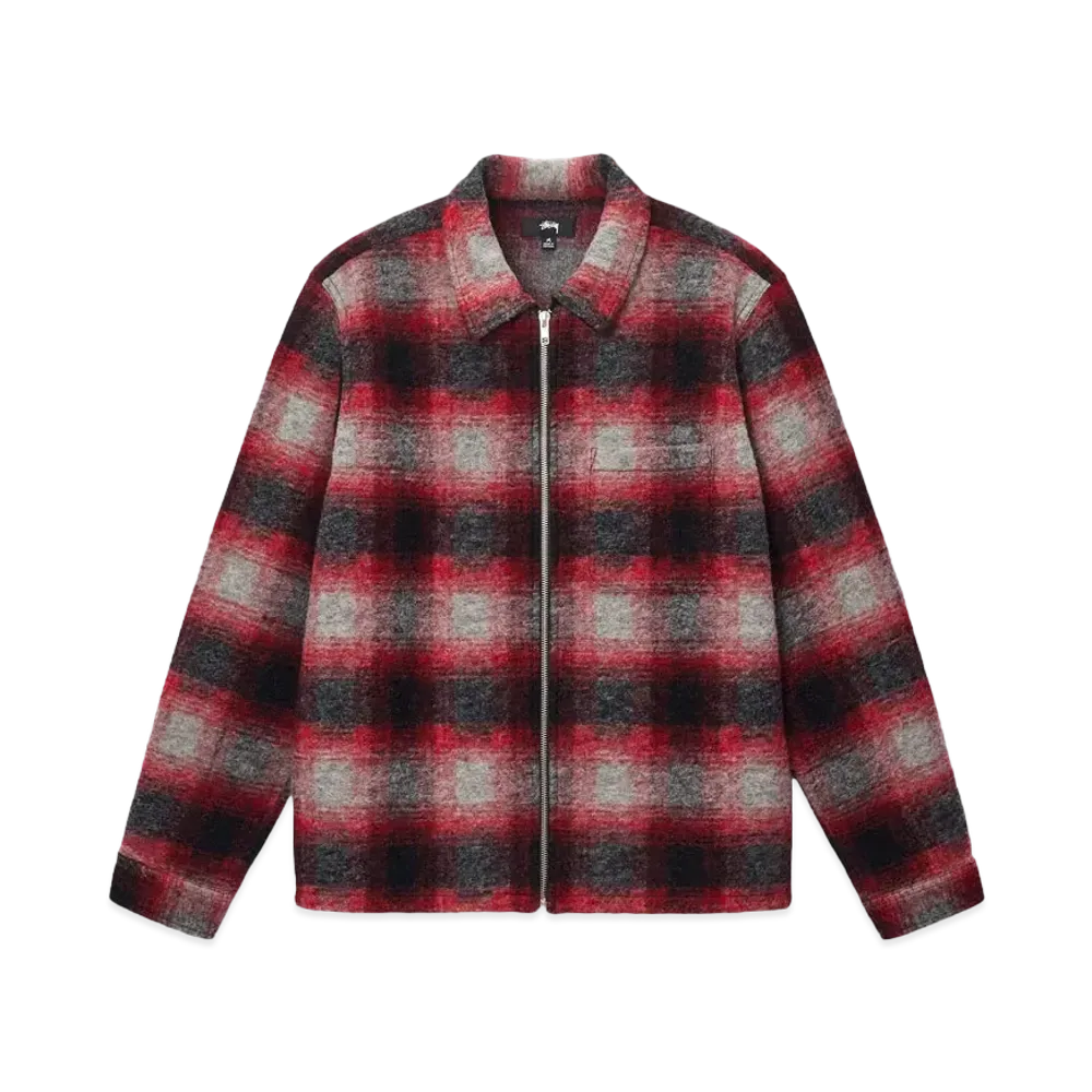 Stussy Brushed Wool Plaid Zip Shirt "Red"