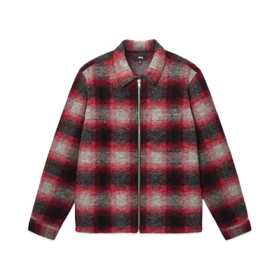 Stussy Brushed Wool Plaid Zip Shirt "Red"