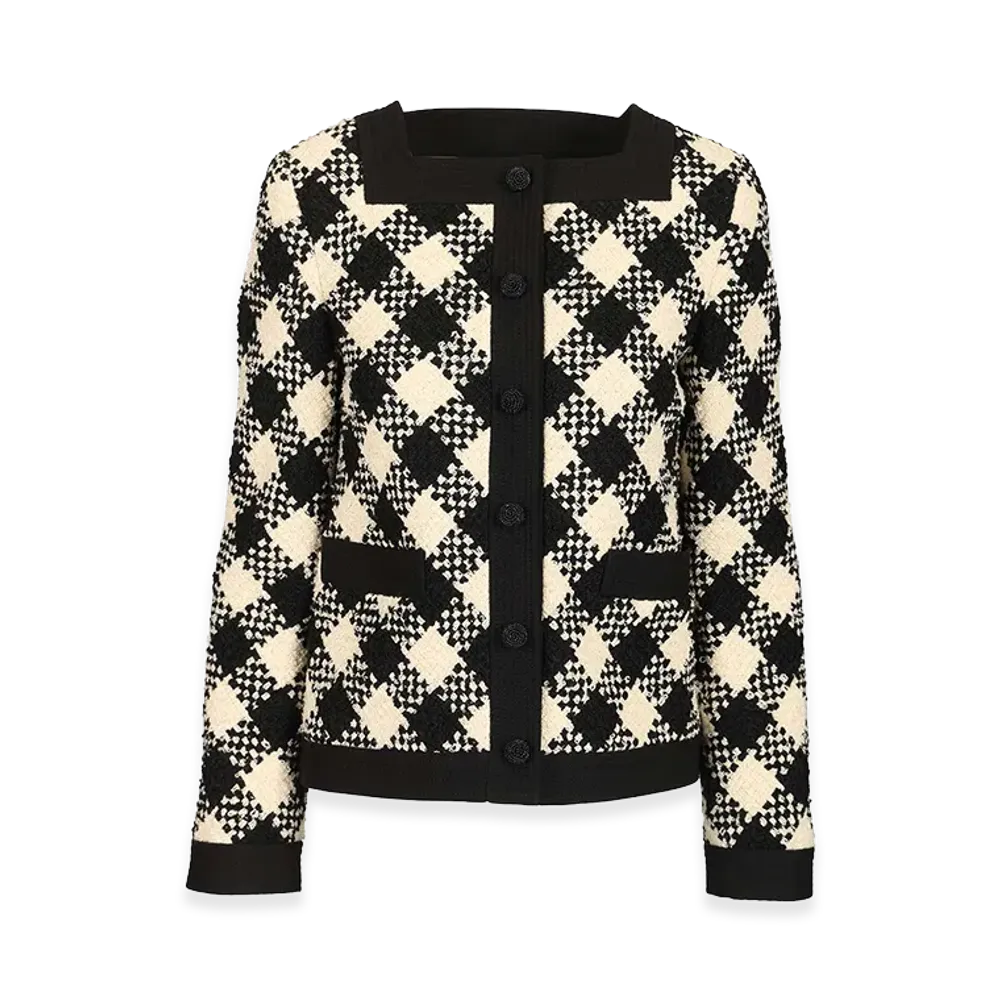 Valentino Women's Damier Checked Boucle Tweed Jacket "Multicolor"