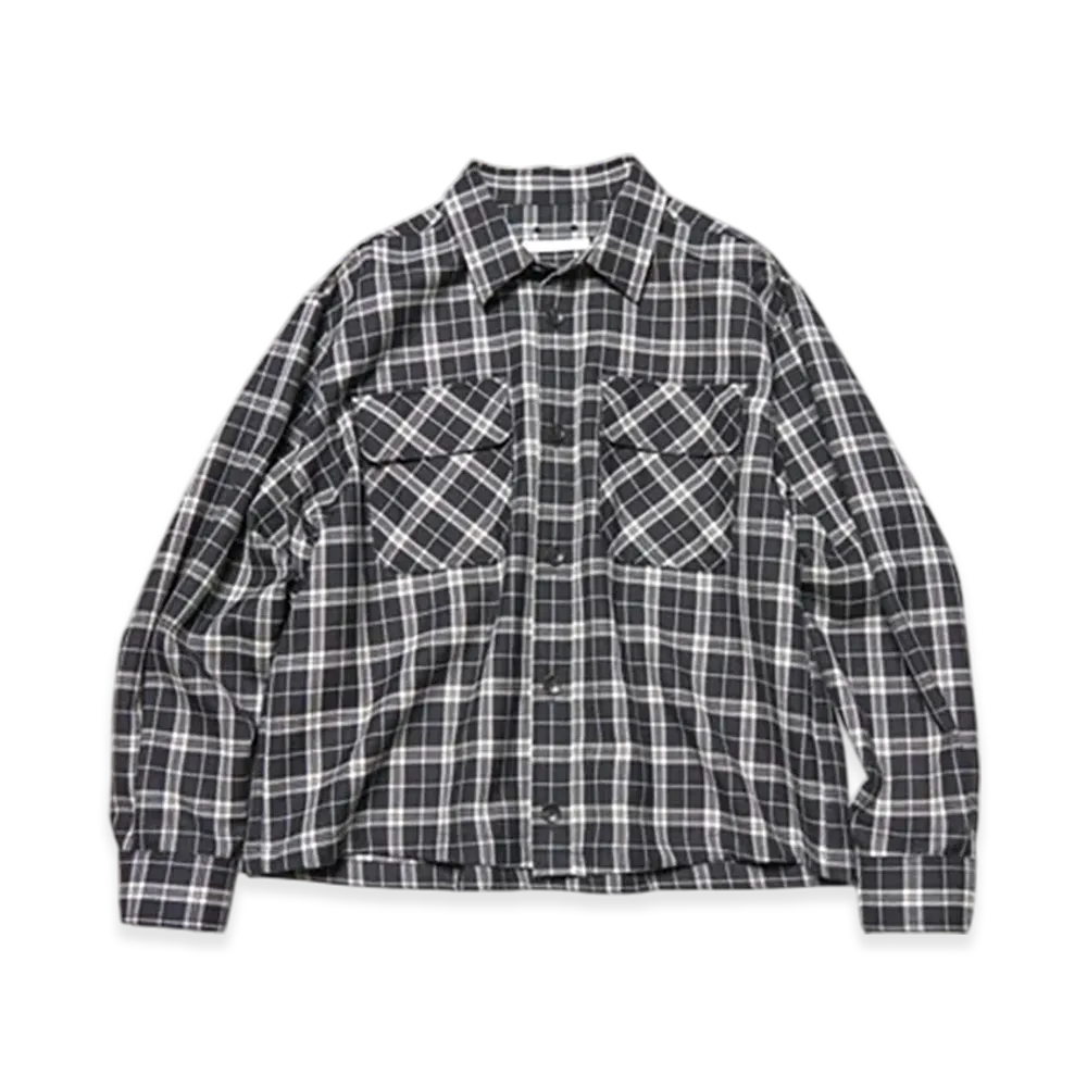 SOPHNET. Saxony Wool Check Logo Patch Shirt "Black Check"