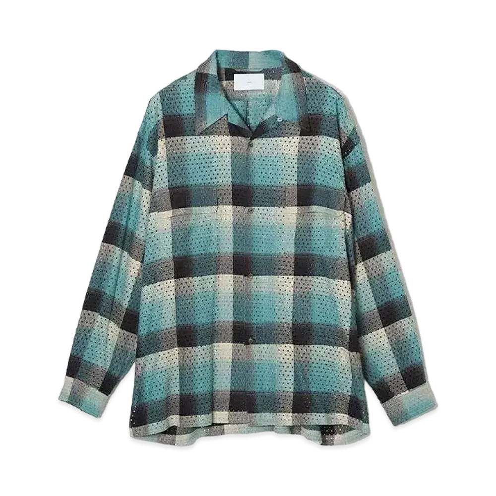 SUGARHILL PUNCHING RAYON OMBRE PLAID OPEN COLLER BLOUSE "GREEN OMBRE"