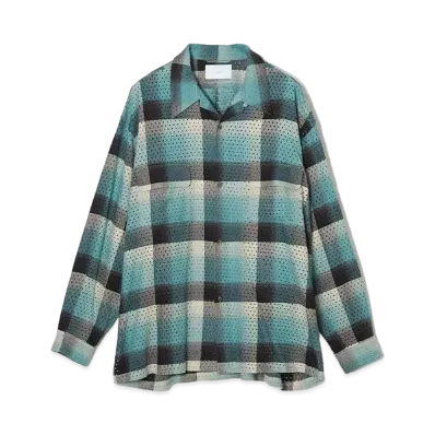 SUGARHILL PUNCHING RAYON OMBRE PLAID OPEN COLLER BLOUSE "GREEN OMBRE"