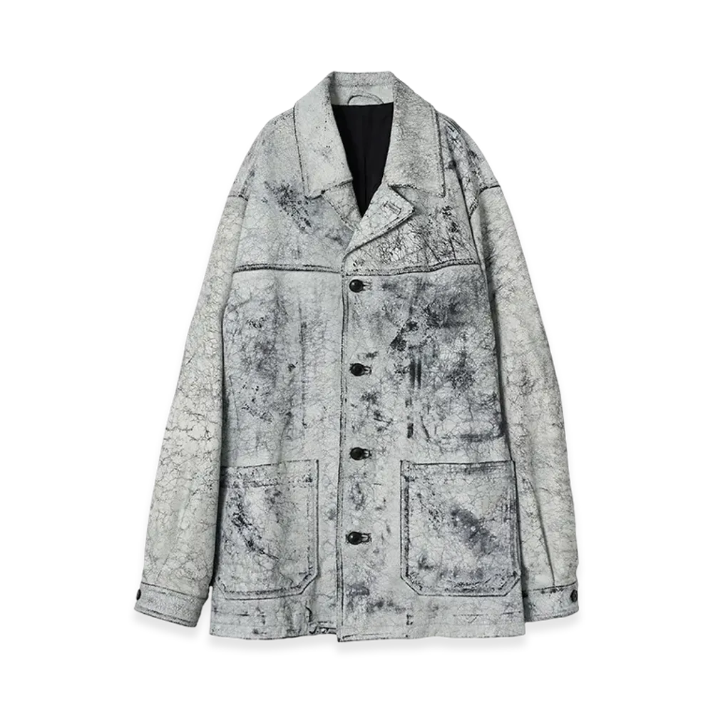 YOKE Cracked Goat Leather Car Coat "White"