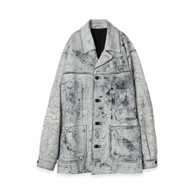 YOKE Cracked Goat Leather Car Coat "White"