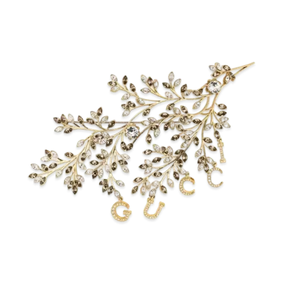 GUCCI Floral Brooch With Gucci Script