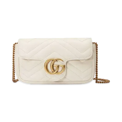GUCCI GG Marmont Matelasse Leather Super Mini Bag "White Chevron"