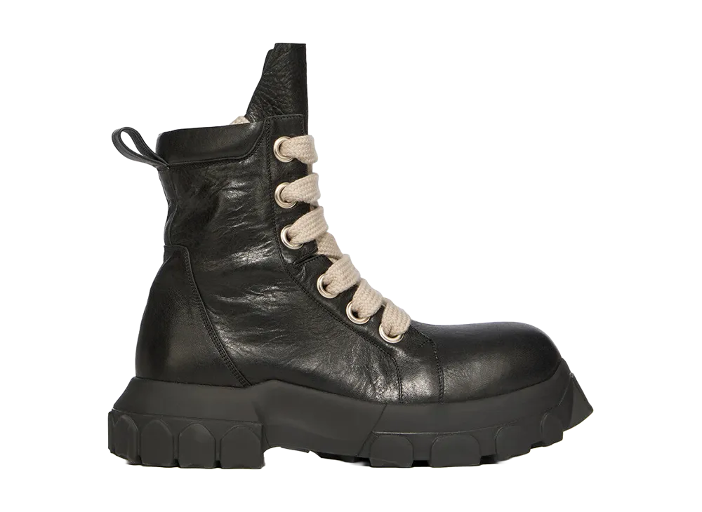 Rick Owens SS26 Jumbolace Army Bozo Tractor Washed Calf Leather "Black"