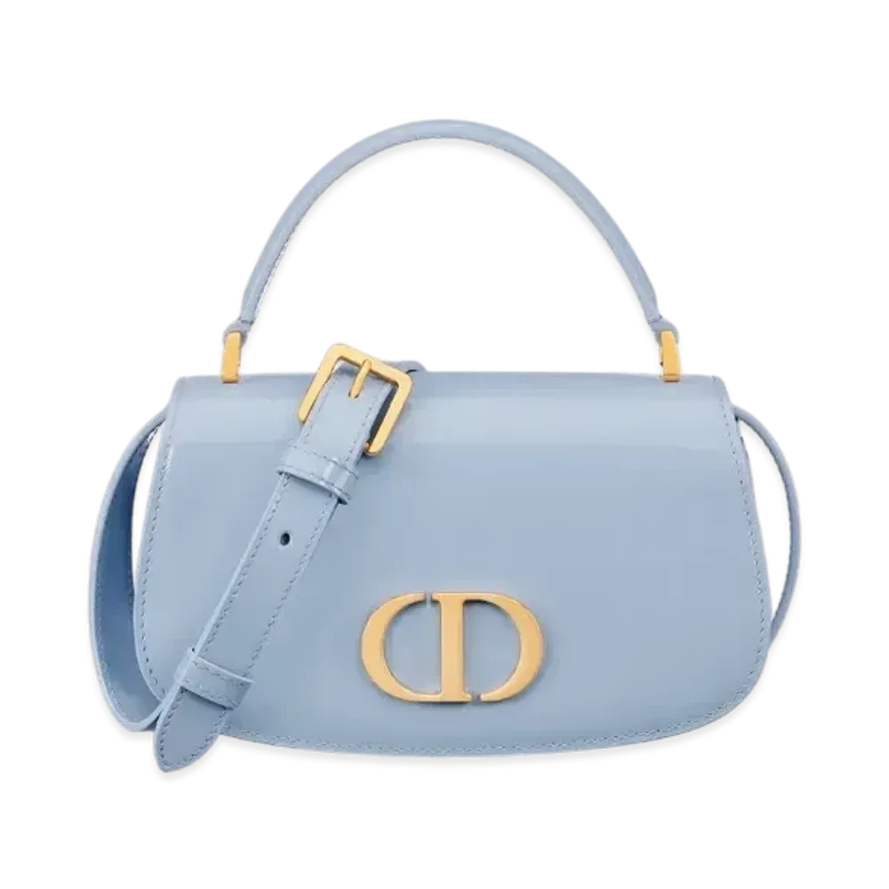 Dior Small 30 Montaigne Avenue Top Handle Bag Patent Calfskin "Pale Blue"