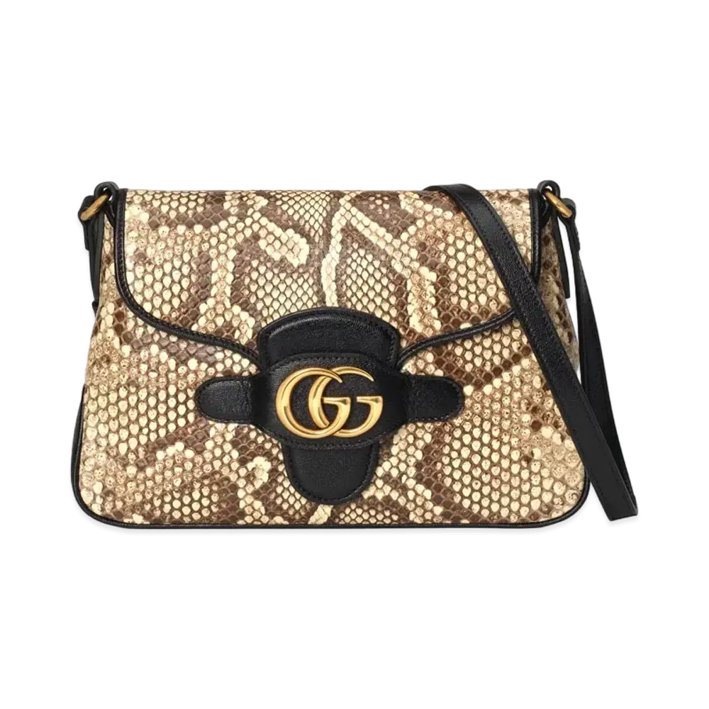 GUCCI Python Small Messenger Bag With Double G "Natural"