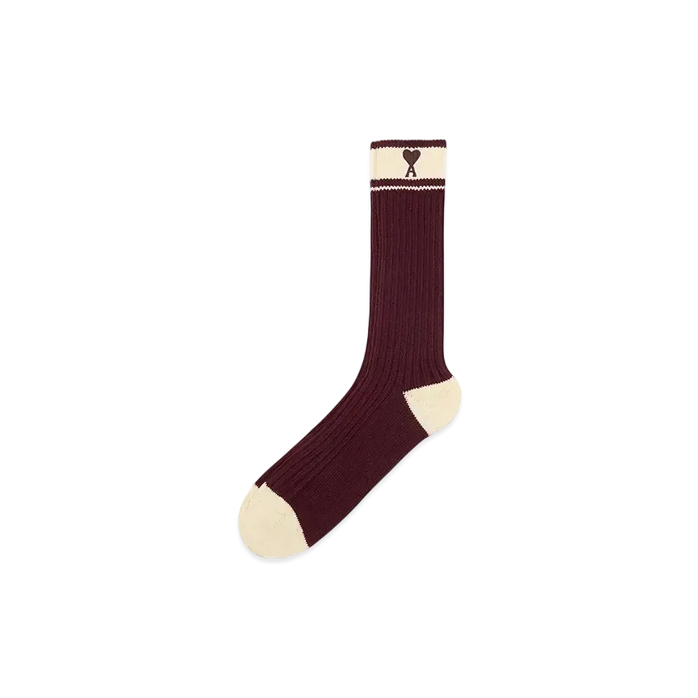 AMI PARIS Ami de Coeur Striped Socks "Aubergine/BlancCreme"