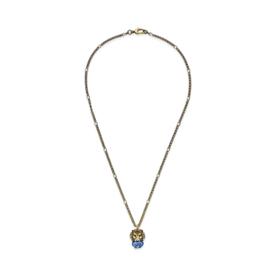 GUCCI Lion Head Rhinestone Necklace "Gold"