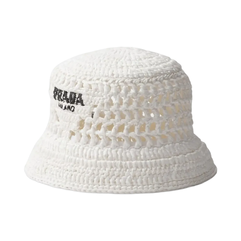 PRADA Crochet Bucket Hat "White"