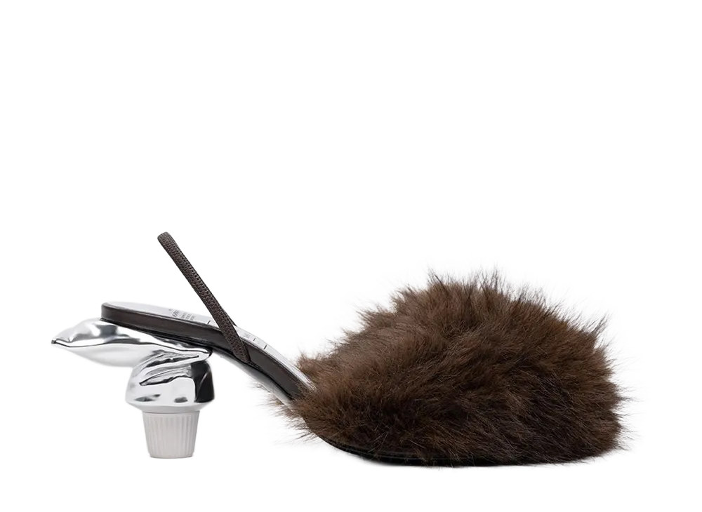 Maison MIHARA YASUHIRO Women's Toothpaste Heel Fur Sandals "Dark Brown"