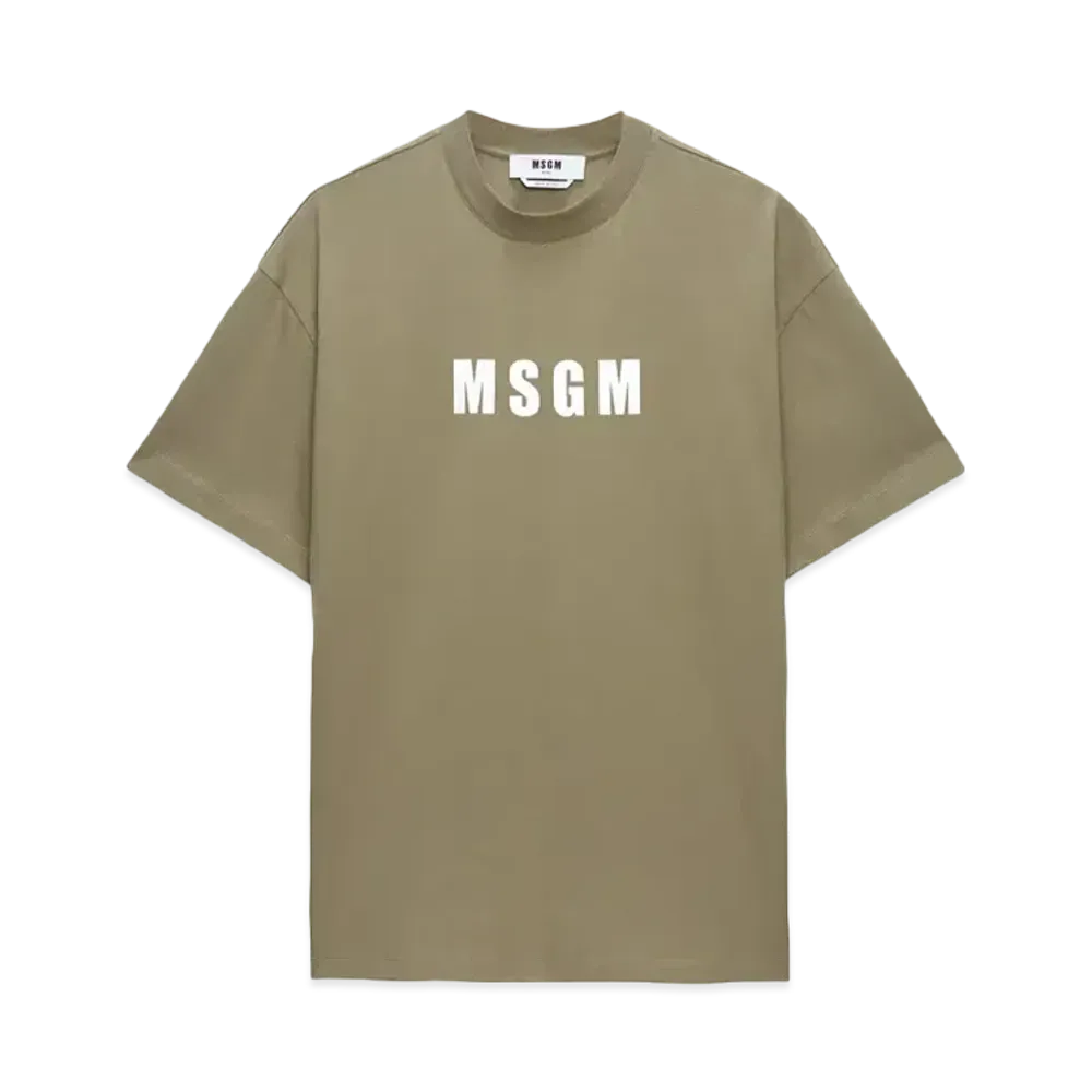 MSGM Military Green Jersey T-Shirt With Impact Logo "Military Green"