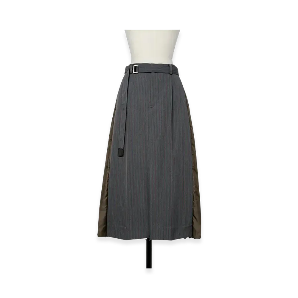 sacai Stripe Doeskin Skirt "Gray/Dark Khaki"