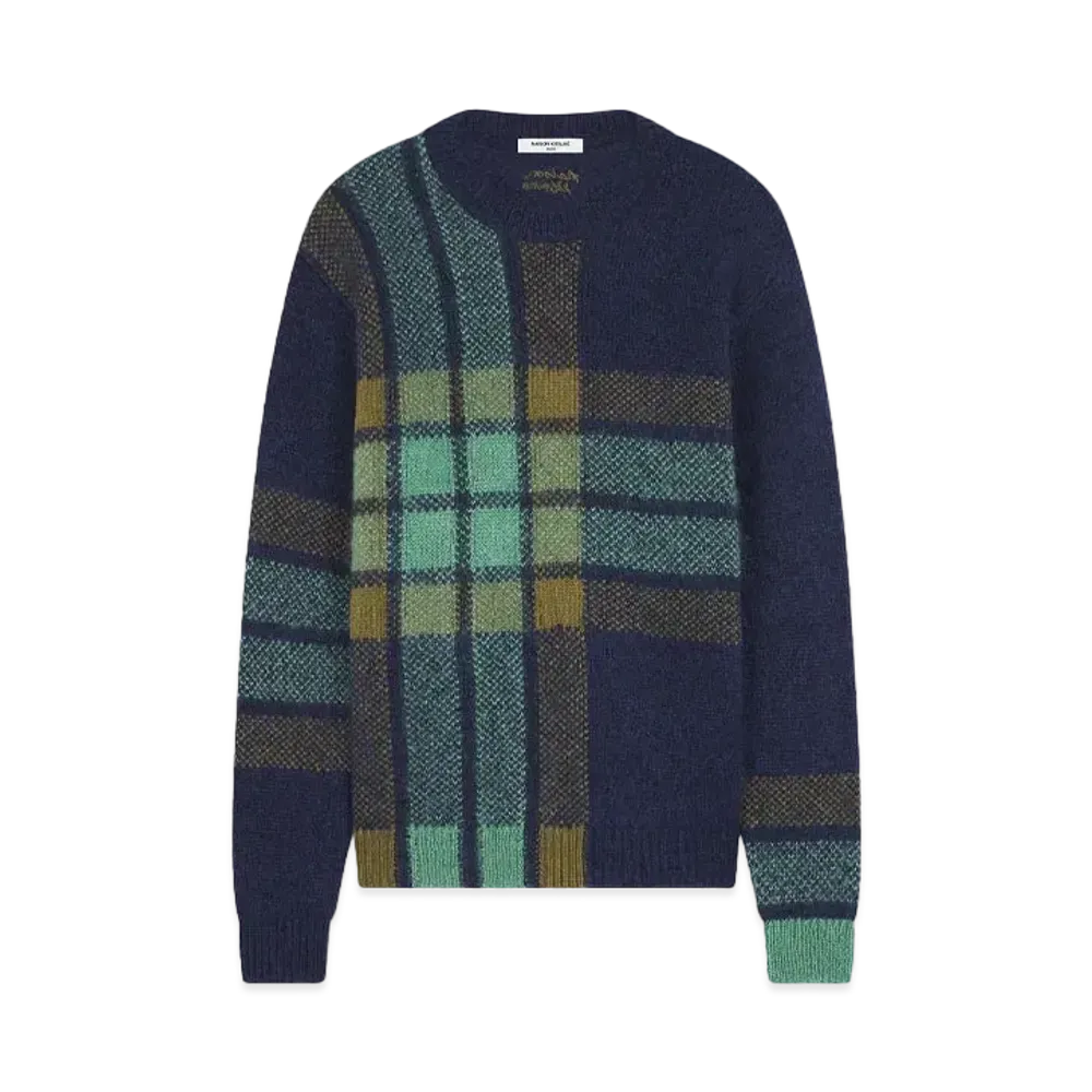 Maison Kitsune Graphic Check Intarsia Jumper "Ink Blue/Eucalyptus"