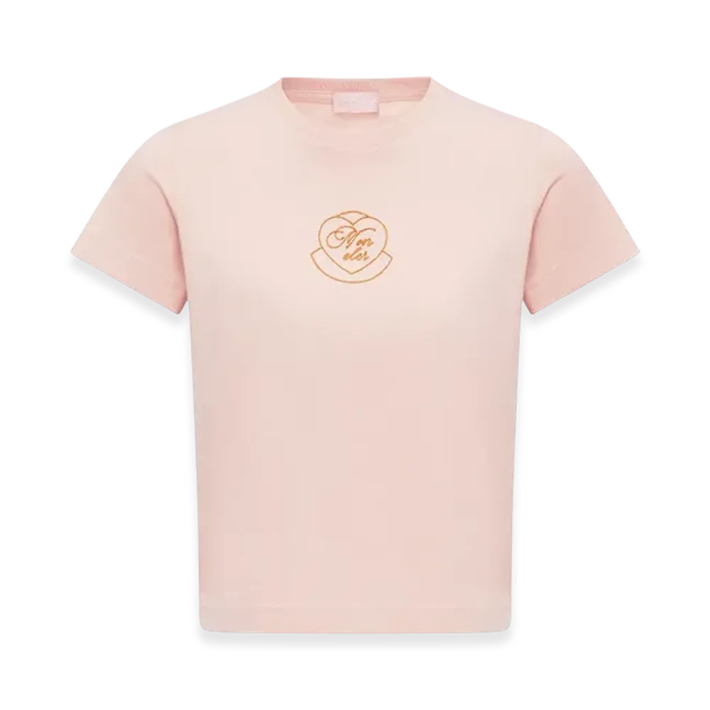 MONCLER Embroidered Heart Logo Cotton T-Shirt "Pink"