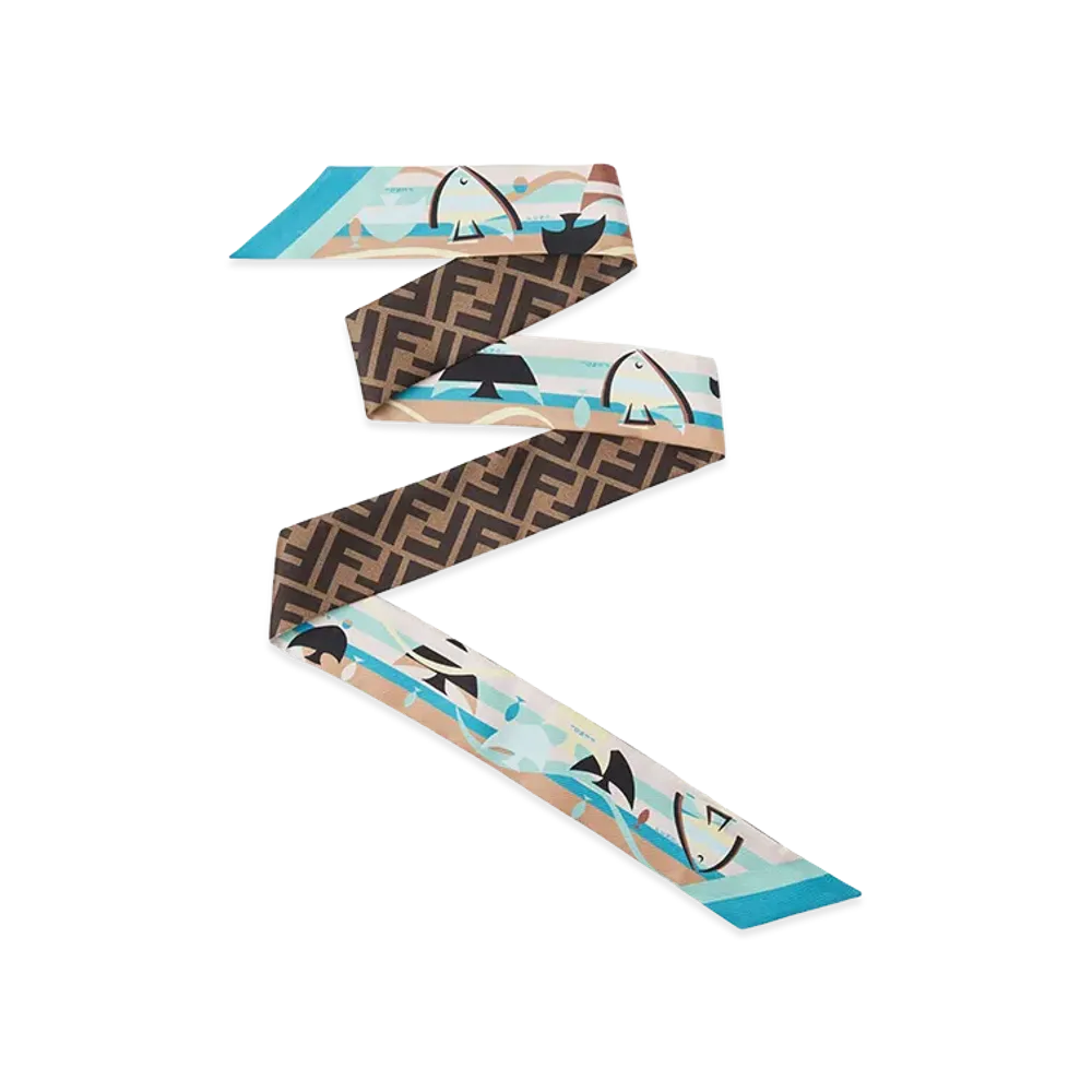 FENDI Women's Wrappy Bandeau in Printed Silk "Blue"