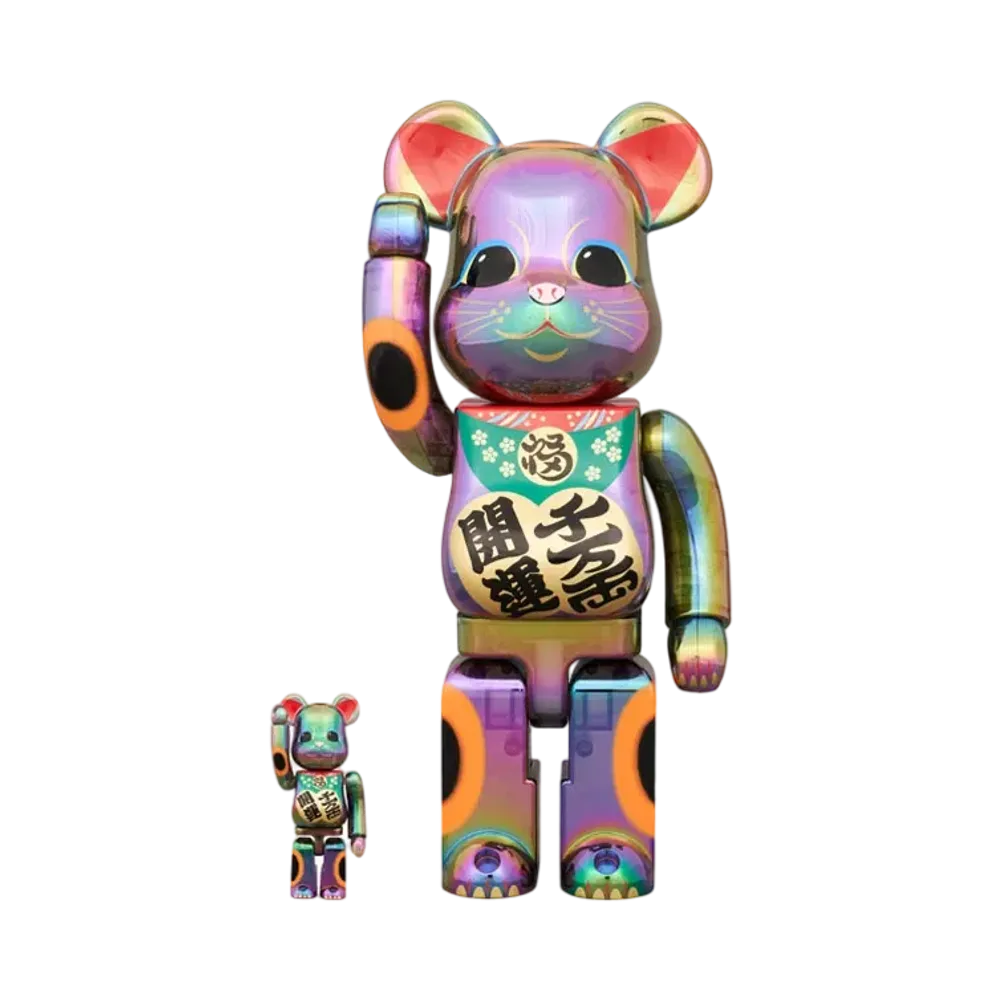MEDICOM TOY "BEARBRICK" Lucky Cat Good Luck Ten Million Ryo Black Transparent Plating 100% & 400%