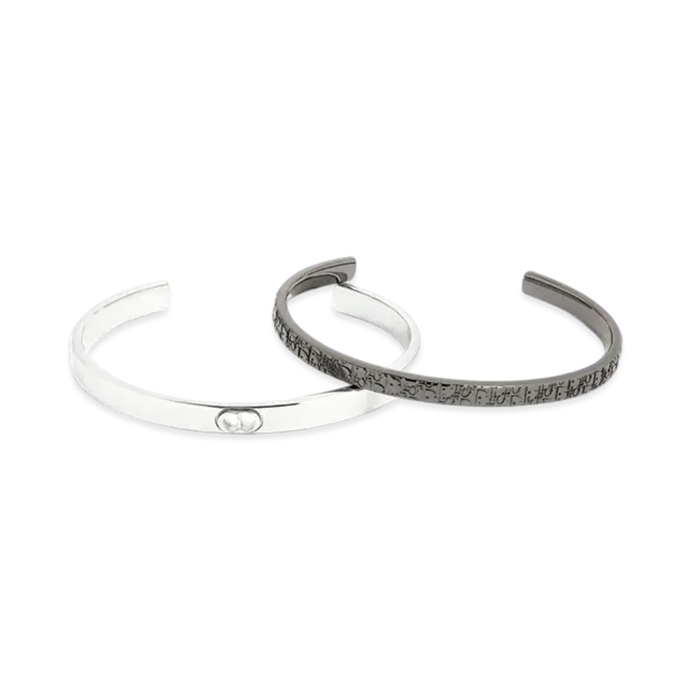 Dior Oblique Bangle Set Ruthenium Finish Brass "Silver"