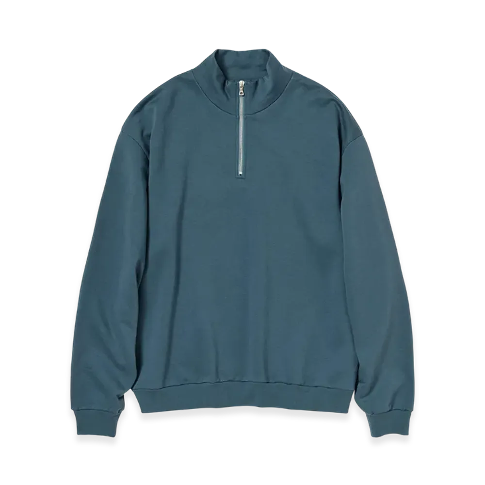 AURALEE Elastic High Gauge Sweat Half Zip P/O "Dusty Blue"