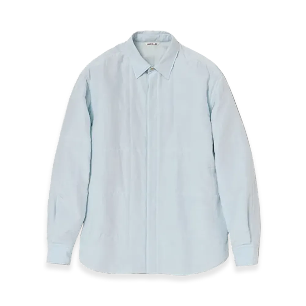 AURALEE Quilted Light Silk Cotton Shirt "Light Blue"