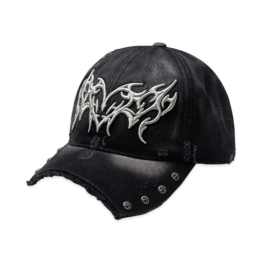 SUPPLIER Ripped Brim Heart Tribal 6 Panel Cap "Black"