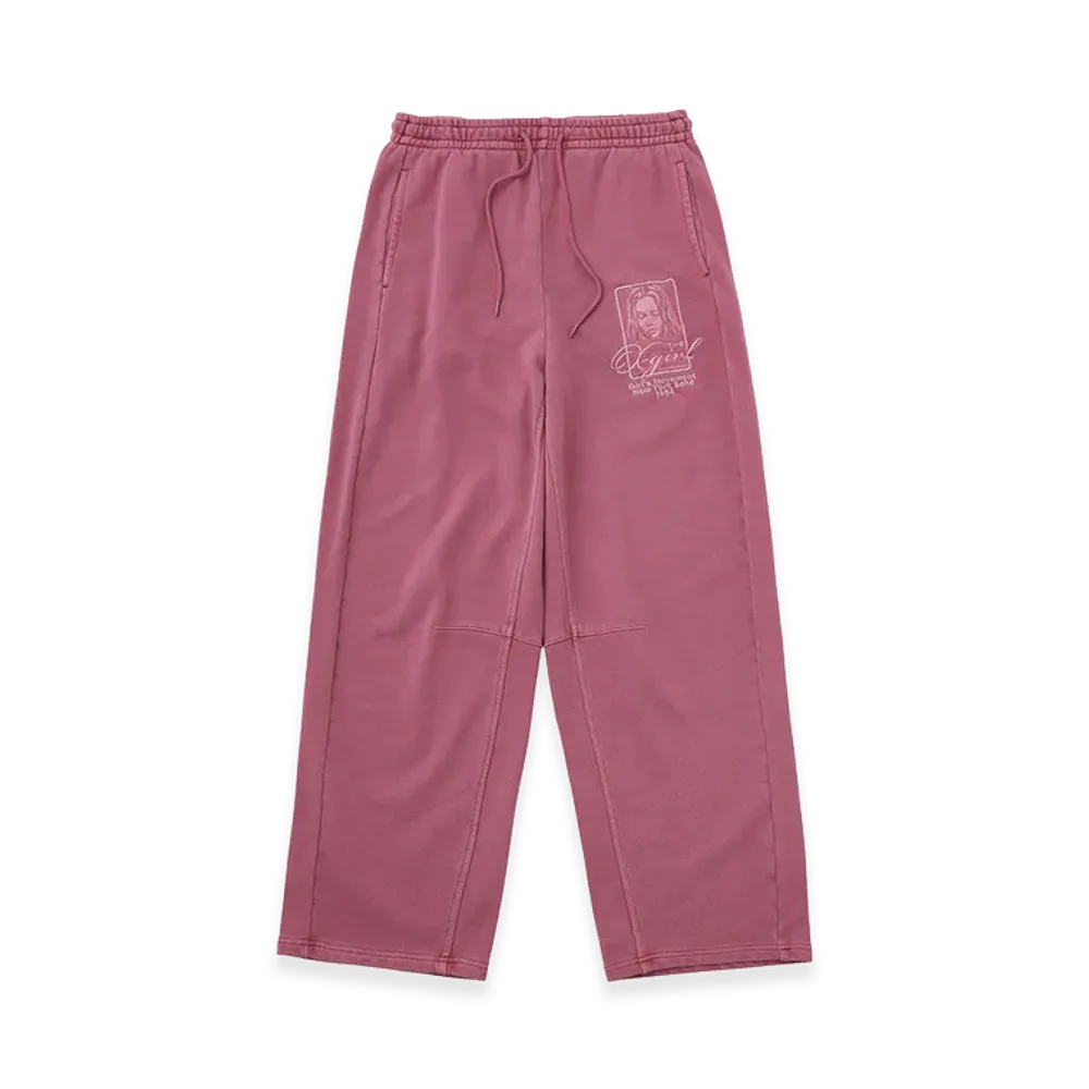 X-Girl Women's Pigment Dyed Face And Logo Square Patch Sweatpants "Pink"