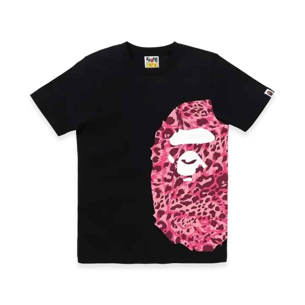 A BATHING APE Wild Leopard Pattern Side Big Ape Head Tee "Black Pink"