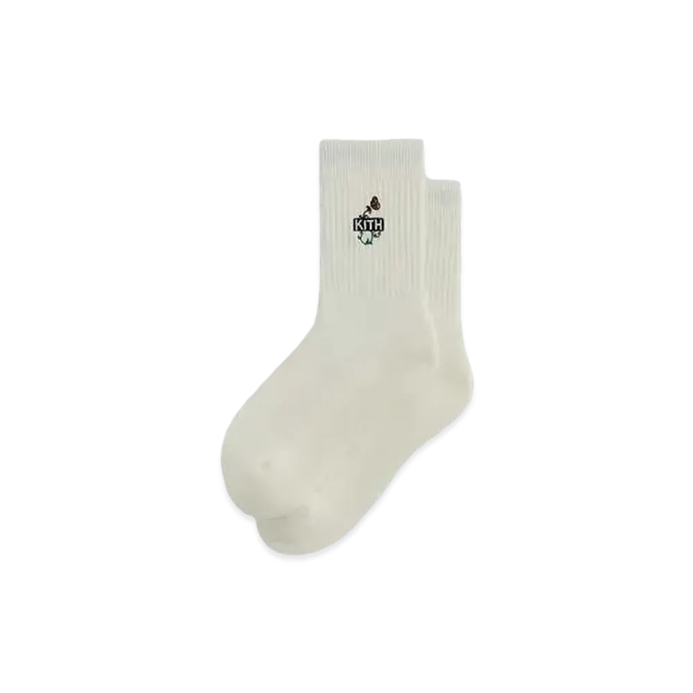 Kith Butterfly Box Logo Mid Crew Socks "White"