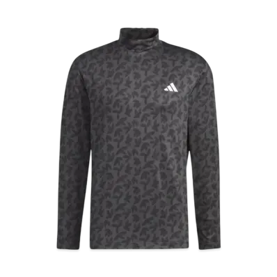 adidas Palm Leaf Print Mock Neck L/S Stretch Shirt "Black/Grey Six"