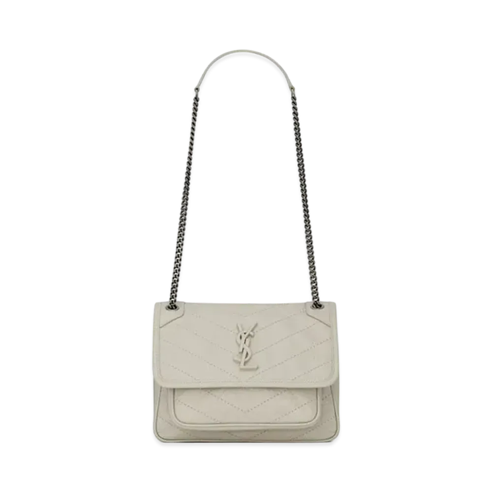 Saint Laurent Niki Baby In Crinkled Vintage Leather "Blanc Vintage"