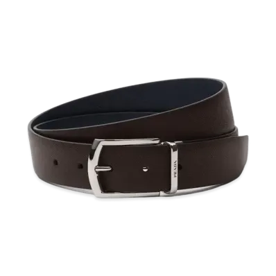 PRADA Reversible Saffiano Leather Belt "Dark Brown/Navy"