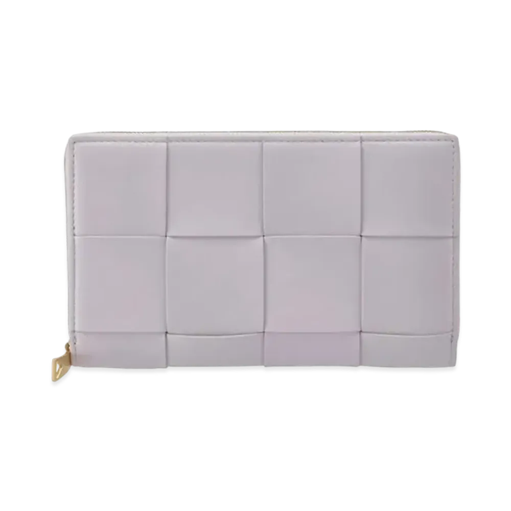 Bottega Veneta Casette Maxi Intrecciato Lambskin Calfskin Bi-fold Zip Around Wallet "Mirt Washed"