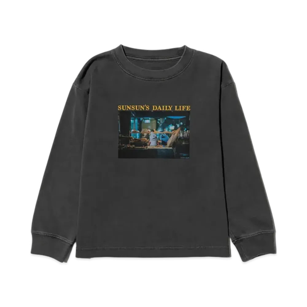 B:MING by BEAMS x PUPPET SUNSUN Kids / Fade Photo Print Long Sleeve T-Shirt Bread "InkBlack"