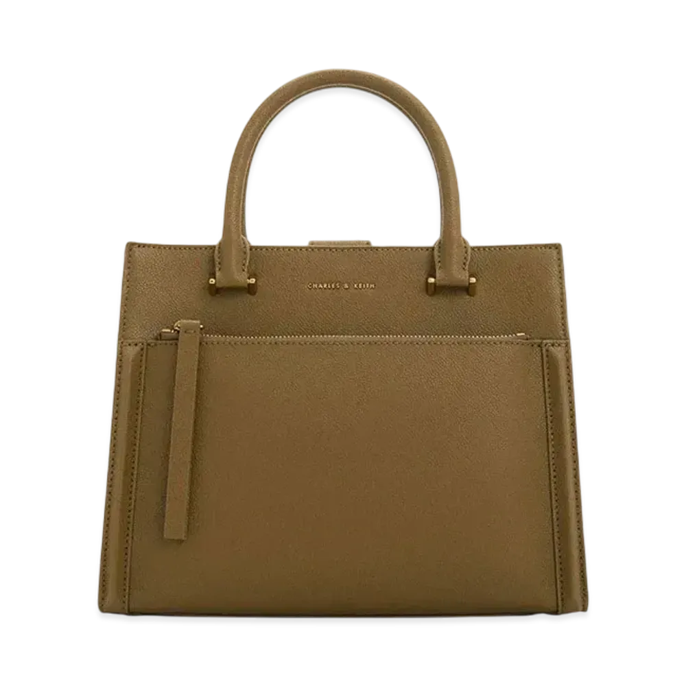 CHARLES & KEITH Anwen Structured Tote Bag "Khaki"
