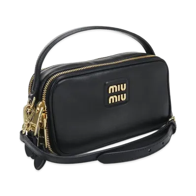 MIU MIU Logo Double Zip Top Handle Crossbody Bag Leather "Black"