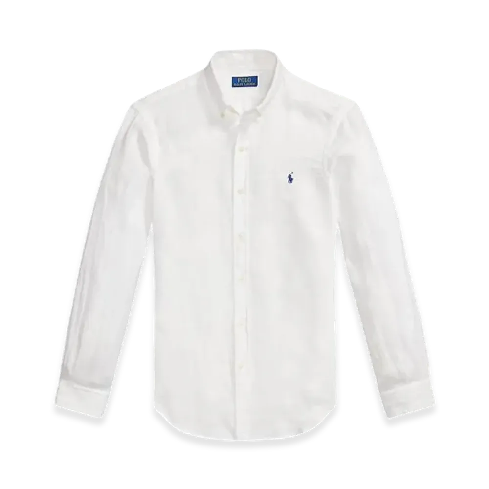 Polo Ralph Lauren Shirt Long Sleeve Chest Logo Button-Down Linen Shirt "White"