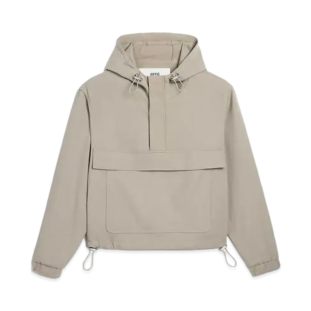 AMI PARIS Wool Blend Twill Wind Breaker "Light Taupe"