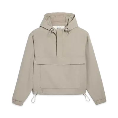 AMI PARIS Wool Blend Twill Wind Breaker "Light Taupe"