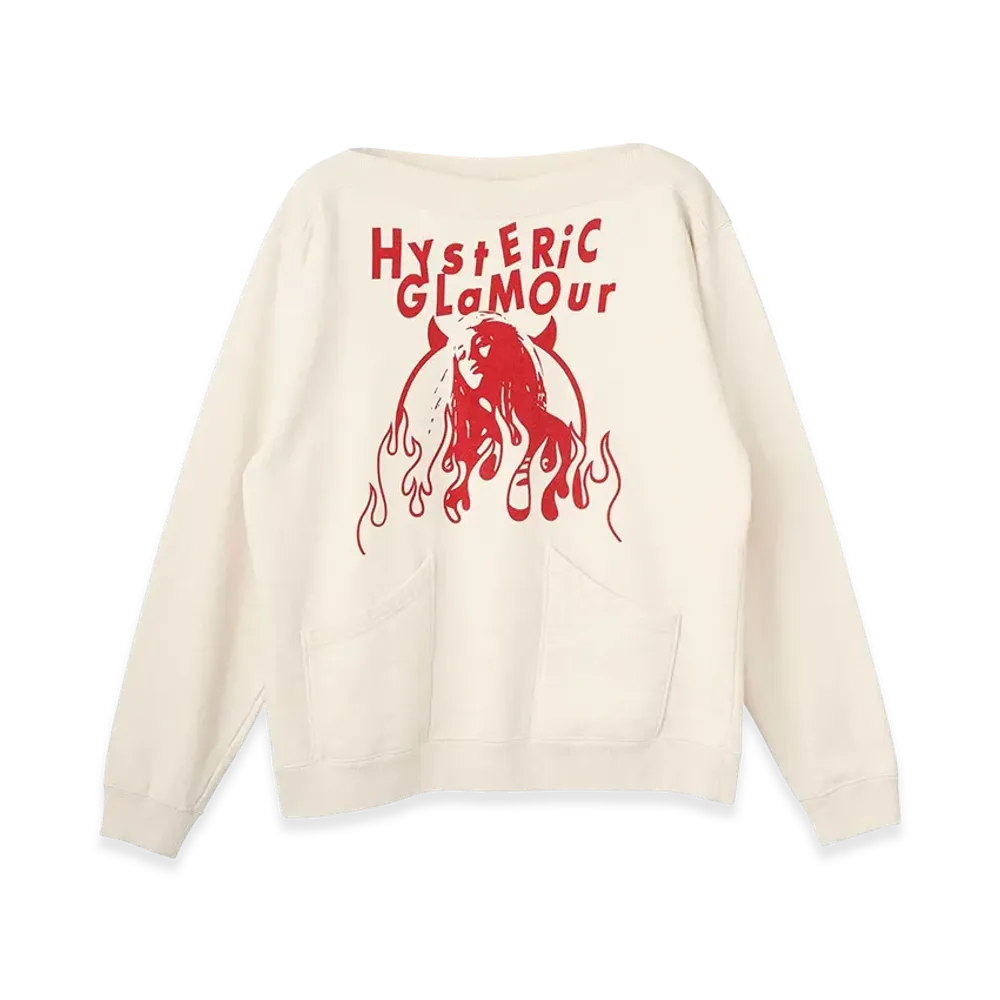 HYSTERIC GLAMOUR Fire Woman Boat Neck Sweatshirt "White"