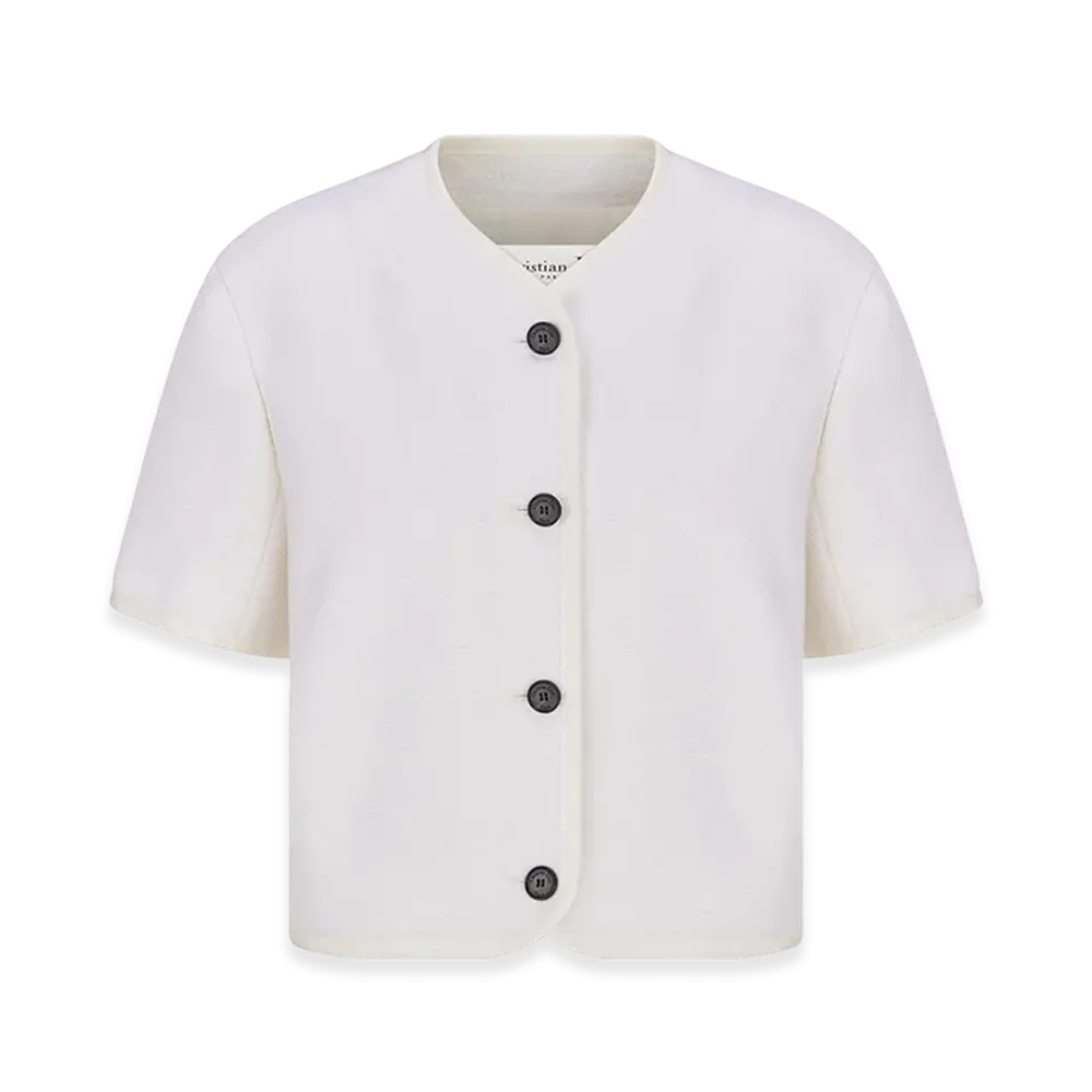 Dior Women's Cropped Jacket Virgin Wool Cotton Boucle "White"