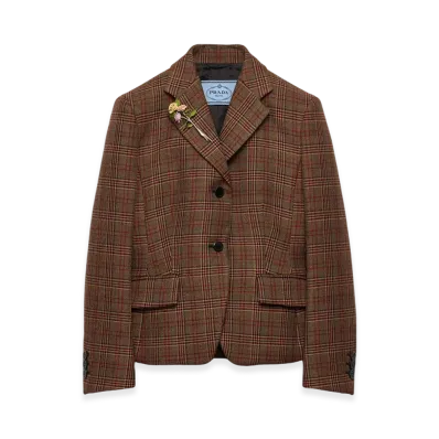 PRADA Women's Single-Breasted Prince of Wales Checked Jacket "Red"