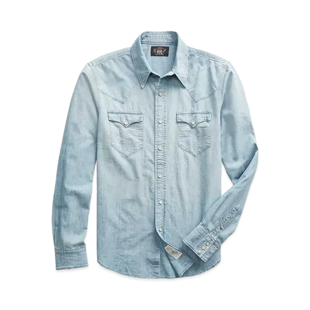 RRL Ralph Lauren Slim Chambray Western Shirt "Blue"