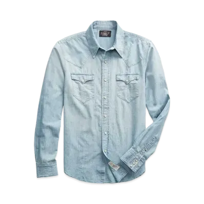 RRL Ralph Lauren Slim Chambray Western Shirt "Blue"