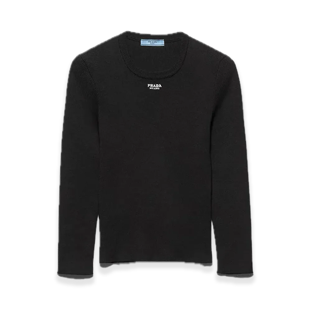 PRADA Cotton Crewneck Sweater "Black"
