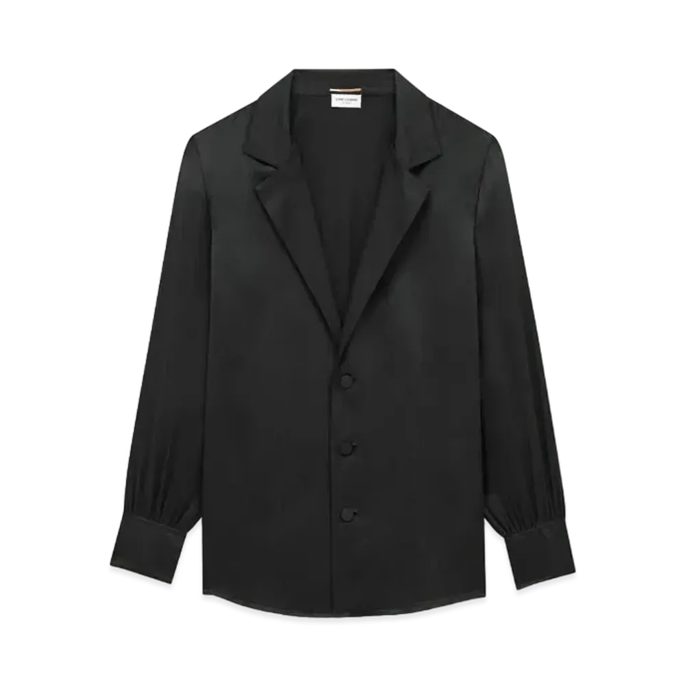 Saint Laurent Women's Pajama Shirt in Silk Satin Crepe "Black"