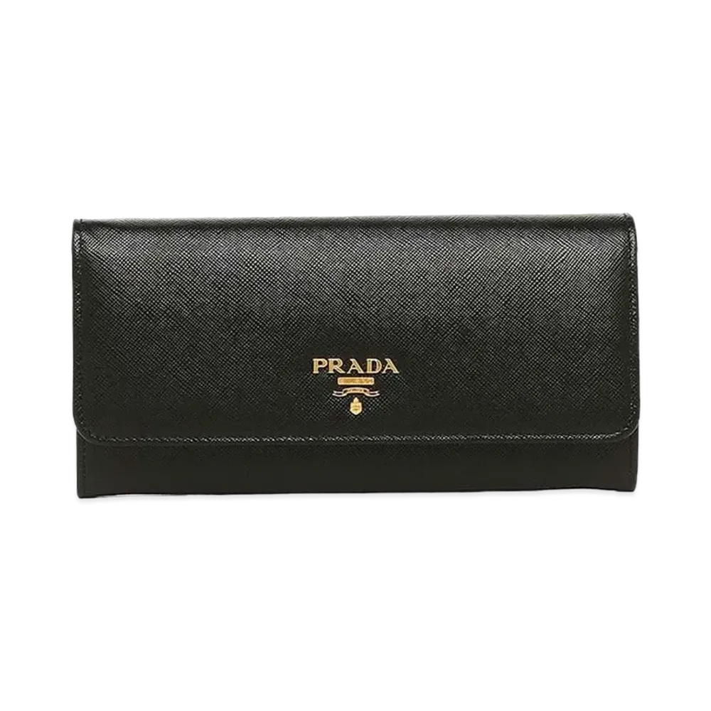 PRADA Saffiano Bicolor Long Wallet "Black/Pink"