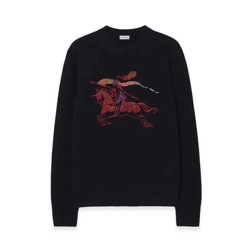 Burberry Cross Stitch EKD Wool Cashmere Sweater "Navy"