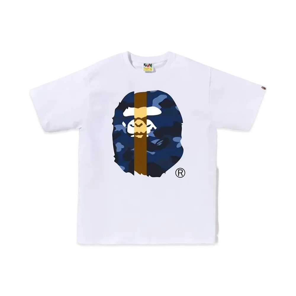 A BATHING APE Color Camo Transform Big Ape Head Tee "White/Navy"